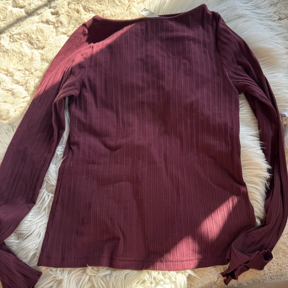 NWT Madewell Ribbed Long-Sleeve Boatneck Top in Burgundy - Picture 6 of 12